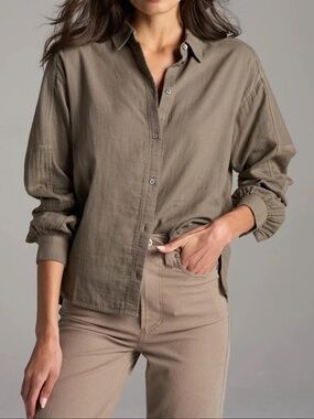 Rowan 100% Cotton Button-Down Joan Top Gray | S